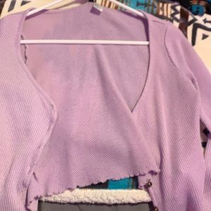 purple cardigan